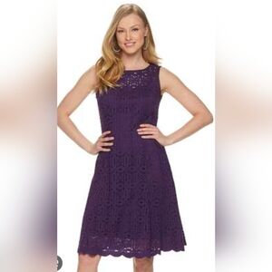 Chaps Plum Purple Lace Fit and Flare Sleeveless Midi Dress